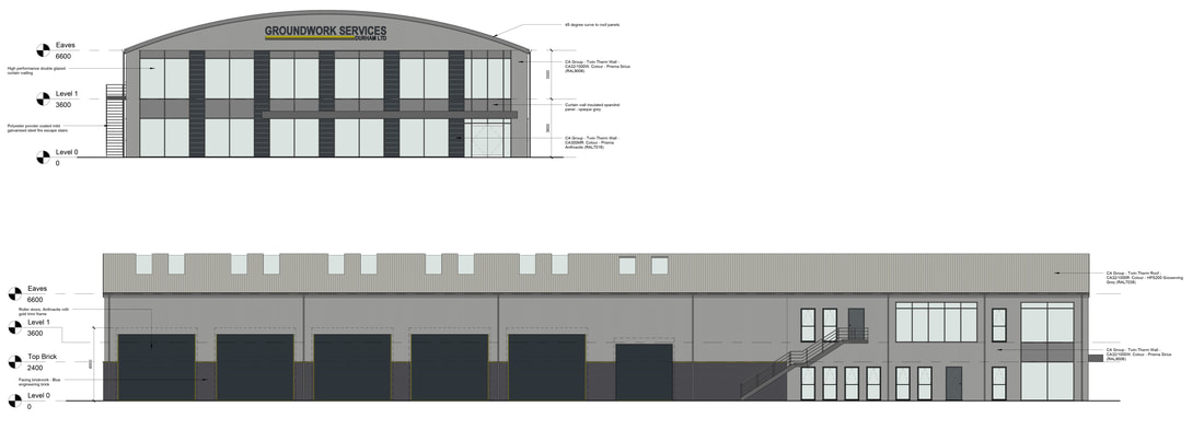 Elevations for office and workshop at Meadowfield Industrial Estate